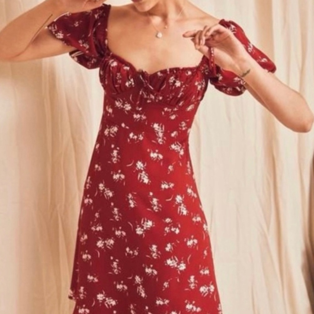 Simple Retro Floral Mini Dress Puff Sleeves Size Small